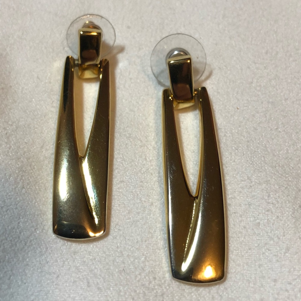 ANNE KLEIN‎ - Rectangular Dangle Gold Tone Statement Earrings